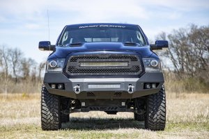 Ram 1500 Classic Front Bumper - Rough Country - LED Bumper with 2in LED Cubes and 20in LED Light Bar - Flat Black - '19-'23